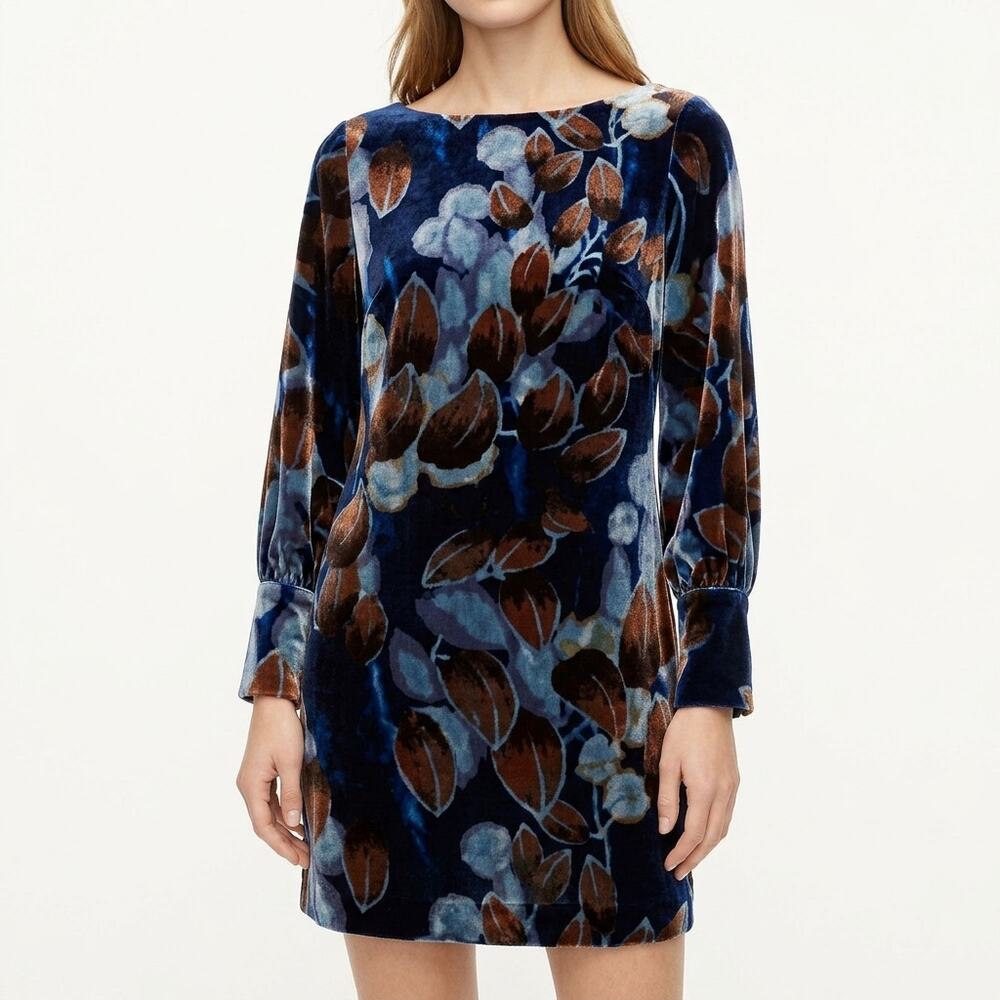 Ann Taylor Blue Short Velvet Floral Stretch Dress Women Size 00P